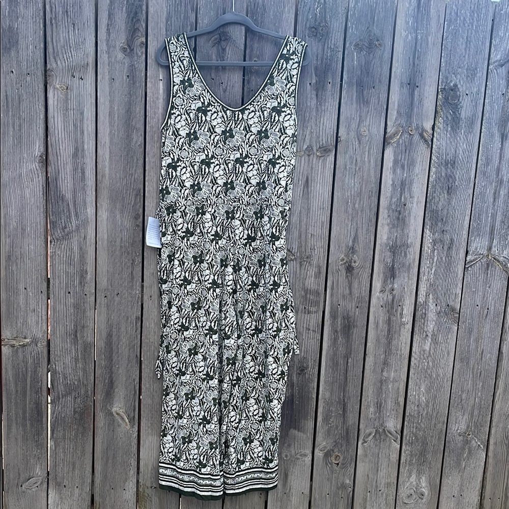 Max Studio Olive and White Floral Jumpsuit